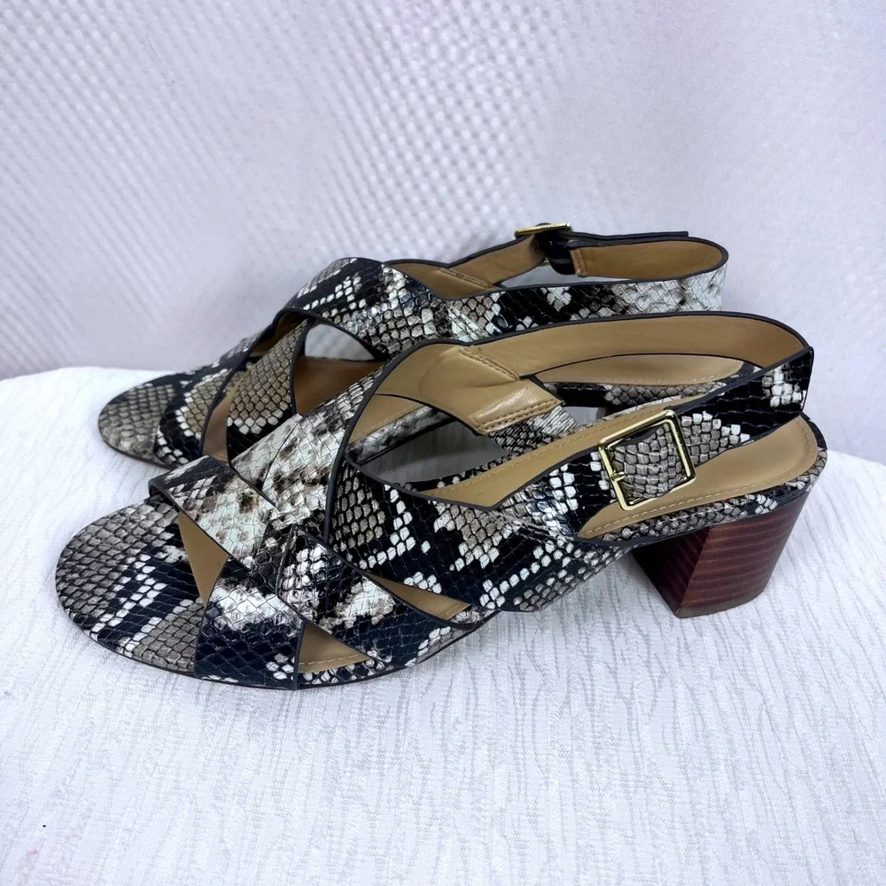 Talbots Mimi Size‎ 8M Snakeskin Print Block Heel Sandals Ankle Strap (M599)